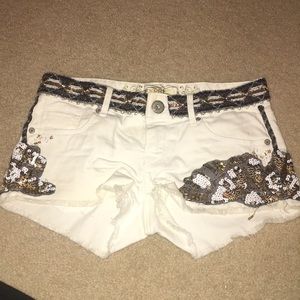 White Sequin Detail Shorts